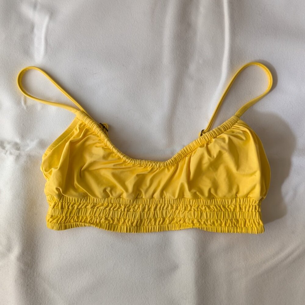 Becca Swim Smocked Cinched Bikini Top Only, Size Medium, Yellow
